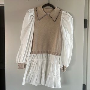 Queen of sparkles tan and white collar poof dress